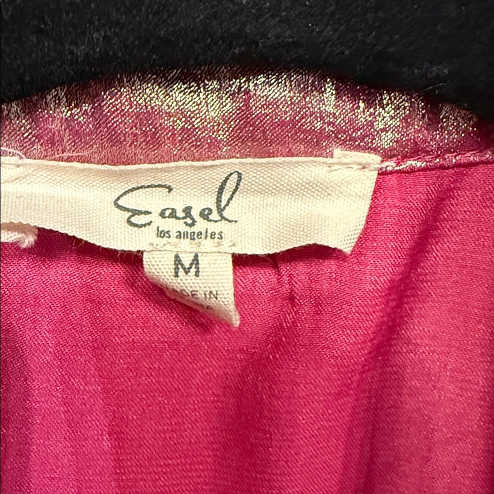 easel Metallic Hot Pink Button-Up Blouse - Picture 3 of 4